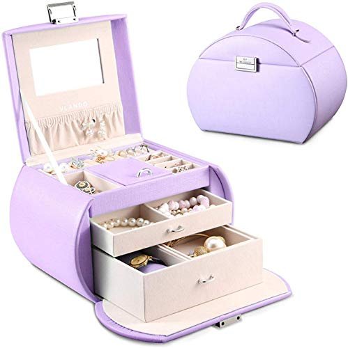 商品情報商品の説明VLANDO Faux Leather Jewelry Box Lockable Necklace Earrings Ring Storage Case Mirror and Storage Drawer Description 1 Mirror on Top Lid, Mirror Size: 9.5 x 2.17 inch / 9.5 x 5.5 cm, Mirror with VLANDO logo on bottom Top Tray: 4 compartments for 7 individual compartments, 1 compartment includes 14 slots ring earrings and 1 empty other jewelry piece with lid size 8cm x 6cm and 1 empty part size 8cm x 4cm 2nd tray total 4 large compartments for several necklaces and other jewelry and watches. Each size is 7.5cm x 6cm x 2.3cm 3 compartments 5cm tall 16.5cm x 13cm 1 large compartment with multiple inner layers. 1 small compartment. 1 large compartment and 1 cushion special watch. Excellent layout, attractive design, simple and fine workmanship Compact size, ideal jewelry case for key lock and carrying handle, TRAVEL About VLANDO VLANDO is a reactive and thoughtful brand by Dutch designers in home and office and has a long history of quality products and solutions. VLANDO' leather color creator at a glance at a beautiful girl name in between Love Story Land. After you first have KID verney, a bond designer, his love and diversion, refer to the brand name "VLANDO". Now we redefine the international design team that created a passion as an updated VLANDO, and care for daily store products.主な仕様 【デザイン】デザインがかわよくておしゃれ、カラーが上品で美しく、細部まで精巧なジュエリーボックスです。プリンセススタイルであり、可愛さたっぷり。 【大容量】三段あり、二段目と三段目が広く、フリー収納ができます。ネックレス、イヤリング、ピアス、ヘアアクセサリー、サングラス、指輪、腕輪、腕時計、リップなどアクセサリーの収納に便利です。ハンドルが付き、持ち運びに便利です。 【多様な色】パープル、ピンク、グリーン、ブルーいった多様なカラーがあり、好みに合わせた色を選ぶことができます。一目ぼれのデザインとかわいい色が部屋なりの雰囲気と色使いに合わせることができるので、おしゃれなインテリアを目指す方もぜひ。 【サイズ】幅23×奥行16×高さ17cm。約2.1kg。外装：PUレザー。内装：エコ植毛加工。柔らかいベルベットがジュエリーを傷つけずに守ります。上質なレザーを採用し、防水で、掃除しやすいです。 贈り物に最適：贈り物として受け取る女性はきっと喜びます。母の日、結婚式、誕生日、入学、卒業祝い、クリスマス、バレンタイン、記念日などの日にプレゼントとしてお勧めです。