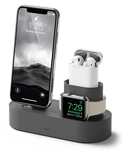 【elago】 iPhone Apple Watch AirPods スタンド シリコン 充電スタンド 純正 ケーブル のみ 対応 充電ドック 卓上 クレードル ホルダー Charging Hub [ アイフォン アップルウォッチ エアーポッズ 各種 ] ダークグレ-