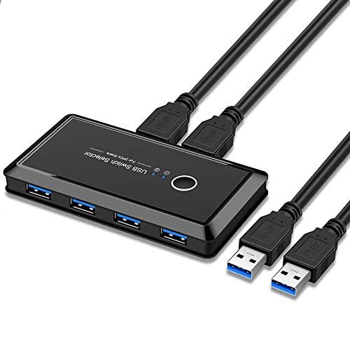 USB切替器 3.0 USB 2入力4出力 usb 切替 切り替え 4USBポート PC2台用 高速転送 セレクター スイッチ 手動切替器 プリンタ マウス キーボード ハブなどを切替 USBケーブル×2 1.5m (附属品)