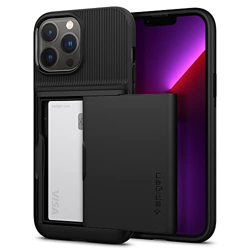 Spigen iPhone13 Pro Max 用 ケース 手帳型 収納ケース カードケース 2重構造 耐衝撃 米軍MIL規格取得 落下防止 IC カード ポケット パスケース スリム・アーマー CS ACS03218 (ブラック)