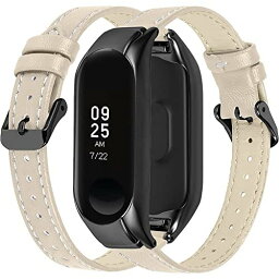 Miimall 【一体式本革バンド】 対応Xiaomi Mi Band 7 バンド Mi Band 7 ケース 革製 軽量 ファッション 高級 男女通用 シャオミ Mi Band 7 カバー 調節バンド（アプリコット色）