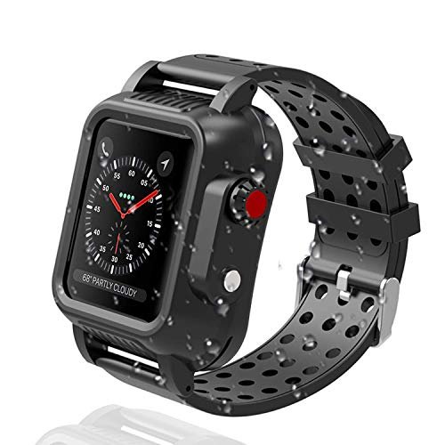 Miimall 対応 Apple Watch 3 防水 バンド ケース アップルウォッチ3 38mm 42mm カバー シリコン スポーツ IP65防水 防塵 傷防止 防衝撃 TPU材質 全面保護ケース Apple Watch 3 カバー（38mm）