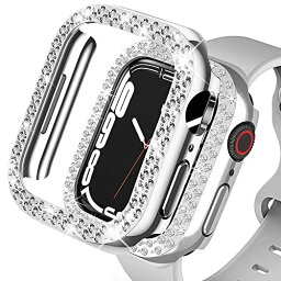 Miimall 対応 Apple Watch Series 8/7 45mm 【2022/2021 モデル】 専用ケース アップルウォッチ 41mm カバー PC材質 ぴったり対応 おしゃれなデザイン ラインストーン付き 装着簡単 Apple Watch 7 保護カバー（シルバー｜45mm）