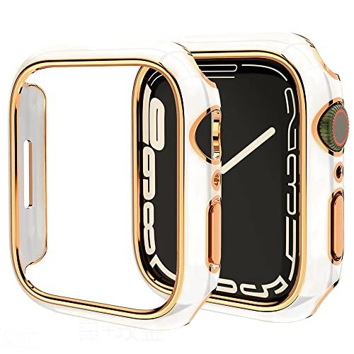 Miimall 対応 Apple Watch 8 41mm/7 41mmケース アップルウォッチシリーズ 8 2022/7 ケース PC材質 オシャレ設計 傷防止 防塵 軽量 防衝撃 保護バンパー Apple Watch Series 7 側面カバー（41mm|ホワイトx縁：ローズゴールド）