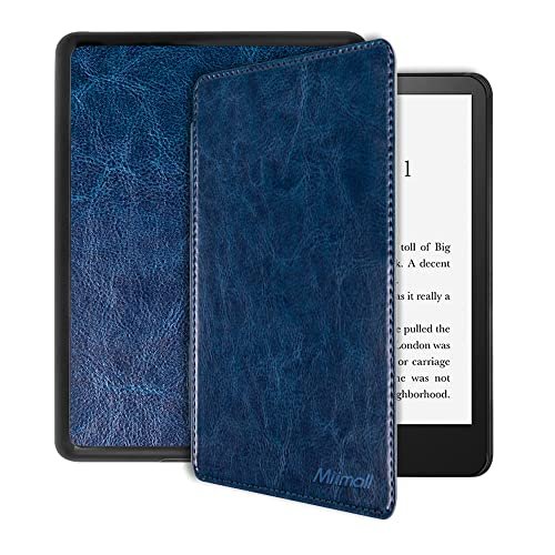 Miimall Kindle Paperwhite 第11世代 ケース 2021Newモデル Kindle Paperwhite 第11世代 カバー ハンドストラップ付き スマートOFF/ON マグネット開閉 防衝撃 PUレザー Kindle Paperwhite 2021対応（ダークブルー）