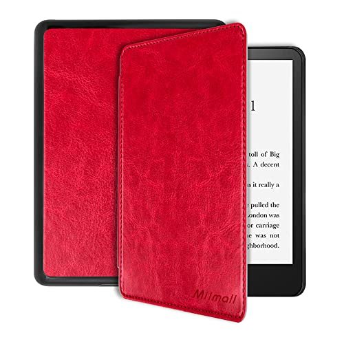 Miimall Kindle Paperwhite 第11世代 ケース 2021Newモデル Kindle Paperwhite 第11世代 カバー ハンドストラップ付き スマートOFF/ON マグネット開閉 防衝撃 PUレザー Kindle Paperwhite 2021対応（レッド）