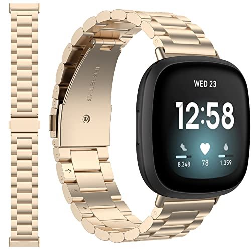 Miimall 対応Fitbit(フィットビット) Versa 4/Versa 3/sense2/sense バンド ステンレス Fitbit Versa 4 向けの交換バンド 金属 高級ステンレスバンド 調節可能 ビジネス風 Fitbit Versa 4 交換バンド（シャンパンゴールド）