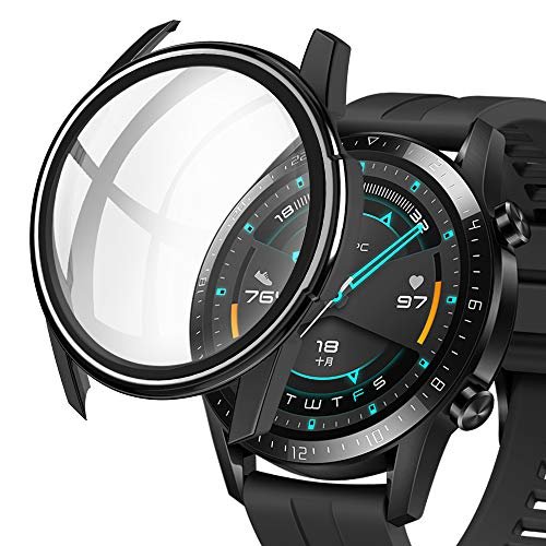 Miimall【PCケース+フイルム 2イン1】 対応Huawei Watch GT2 46mm ケース(艶ありタイプ) ファーウェイ ウォッチ GT2 カバー シート シ..