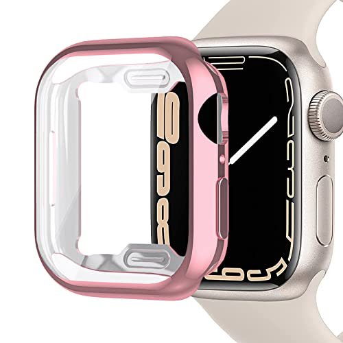 Miimall【フイルム一体型ケース】Apple Watch 8/7 41mm保護ケース ソフト ケース アップルウォッチシリーズ 7カバー 落下防止 全面保護 超軽量 耐衝撃 脱着簡単 カバー Apple Watch 41mm 保護カバーアップルウォッチ 8 ケース(ピンク|41mm)