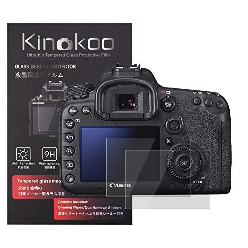 kinokoo 液晶保護フィルム CANON 7D Mark2 /6D Mark2専用 硬度9H 高透過率 耐指紋 気泡無し 強化ガラス 厚さ0.25mm 2枚セット クロス付き(7D2/6D2専用)