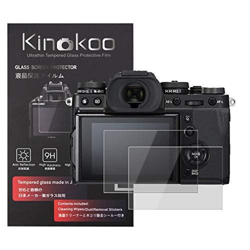 kinokoo 液晶保護フィルム 富士 Fujifilm デジタルカメラ X-T3 専用 硬度9H 高透過率 耐指紋 気泡無し 強化ガラス 厚さ0.3mm 2枚セット 標識クロス付き(X-T3専用)