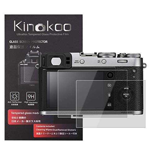 kinokoo 液晶保護フィルム 富士 Fujifilm デジタルカメラ X100F/X100T 専用 硬度9H 高透過率 耐指紋 気泡無し 強化ガラス 厚さ0.3mm 2枚セット 標識クロス付き(X100F/X100T専用)