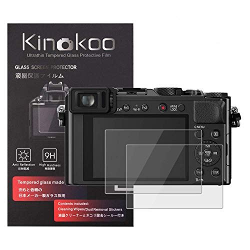 kinokoo 液晶保護フィルム Panasonic デジタルカメラ Lumix DC-LX100M2/DC-LX100 II/DMC-LX100専用 硬度9H 高透過率 耐指紋 気泡無し 強化ガラス 厚さ0.3mm 2枚セット 標識クロス付き(DC-LX100M2/LX100専用)