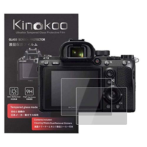 kinokoo 液晶保護フィルム SONY デジタルカメラ a7R a7 a7S専用 硬度9H 高透過率 耐指紋 気泡無し 強化ガラス 厚さ0.3mm 2枚セット 標識クロス付き(a7R/a7/a7S専用)