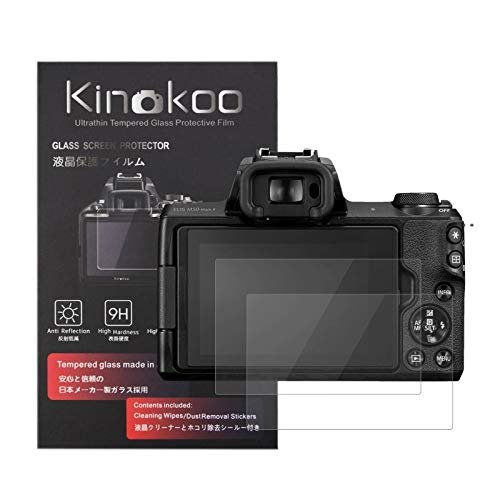 kinokoo 液晶保護フィルム デジタルカメラ EOS KISS M2/EOS M50 MARKII専用 硬度9H 高透過率 耐指紋 気泡無し 強化ガラス 厚さ0.3mm 2枚セット 標識クロス付き(EOS KISS M2/EOS M50 MARKII専用)