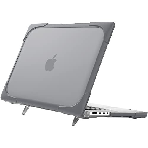 ProCase MacBook Pro 14 ケース 2023 A2779 M2 2021 M1 Pro A2442 対応 耐衝撃ハードシェル 保護カバー スタンド爪 すり傷防止 汚れ対策 - グレー