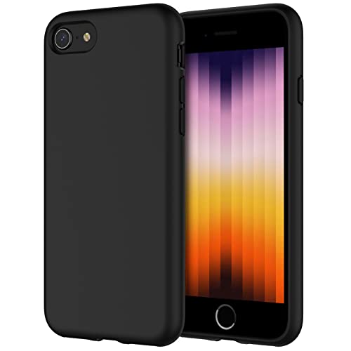 JEDirect iPhoneSE 2022/2020 (3/2 世代) (4.7インチ専用) シリコンケース シルキーソフトタッチフルボディ保護ケース マイクロファイバーライニング付き耐衝撃カバー (ブラック)