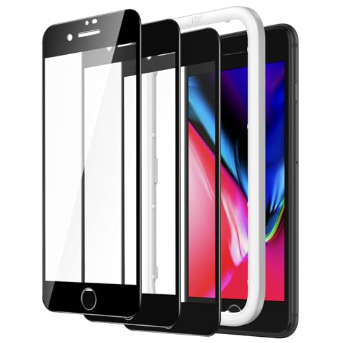 JEDirect iPhone SE 3 (2022)/SE 2 (2020)/8/7 (4.7インチ用) 全面保護フィルム 強化ガラスフィルム 黒縁 ガイド枠付き ケースに干渉なし HDクリア 3枚セット (ブラック)