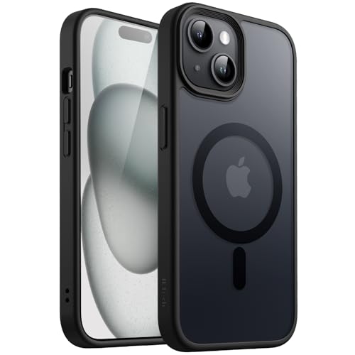 JEDirect iPhone 15 Plus 6.7インチ用 マグネット ケース MagSafeに対応 半透明のマット背面 薄型 耐衝撃 カバー (ブラック)