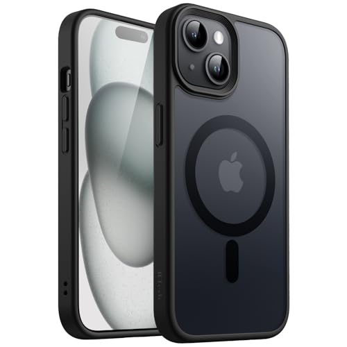 JEDirect iPhone 15 6.1インチ用 マグネット ケース MagSafeに対応 半透明のマット背面 薄型 耐衝撃 カバー (ブラック)