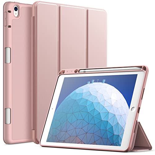 JEDirect iPad Air 3 (10.5インチ 2019, 第3世代)とiPad Pro 10.5 用Pencilホルダー付き ペンシル ソフトTPUバック スリム保護カバー オートウェイクアップ/スリープ機能付き (ローズゴールド)