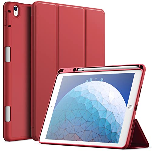 JEDirect iPad Air 3 (10.5インチ 2019, 第3世代)とiPad Pro 10.5 用Pencilホルダー付き ペンシル ソフトTPUバック スリム保護カバー オートウェイクアップ/スリープ機能付き (レッド)