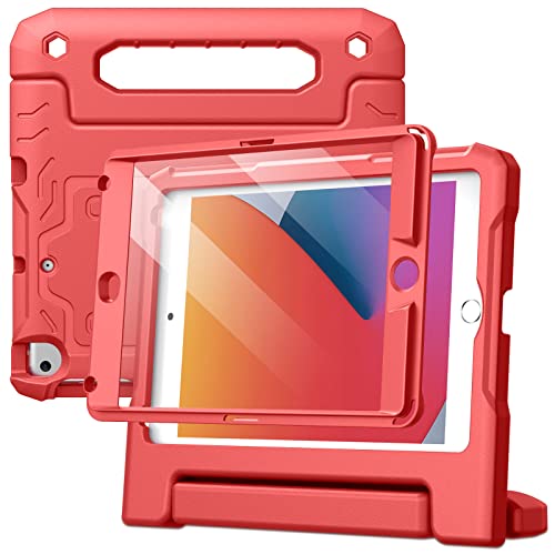 JEDirect 子供用 iPad mini 5/4/3/2/1 ケース（7.9インチ、2019/2015/2014/2013/2012モデル）液晶保護フィルム付き 耐衝撃 フルボディハンドルスタンド タブレット保護カバー (レッド)