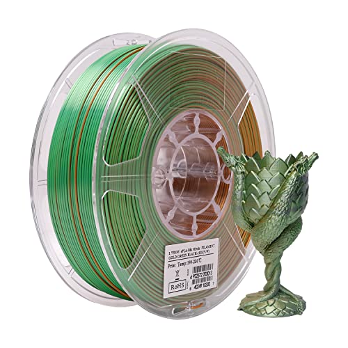 eSUN シルクミスティック PLA フィラメント 1.75mm, シルキー 3 色 3D プリンター フィラメント PLA, 寸法精度 +/- 0.05mm, 1KG スプール (2.2 LBS) 3D プリンター用印刷フィラメント，シルク ゴールド グリーン ブラック