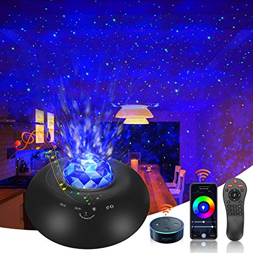 Syslux LEDスタープロジェクターライト ベッドサイドランプ プラネタリウム 投影ランプ 星/水紋 APP/Alexa/Google homeで制御 多彩ライト タッチコントロール タイマー機能付き 音声制御 (ブラック)
