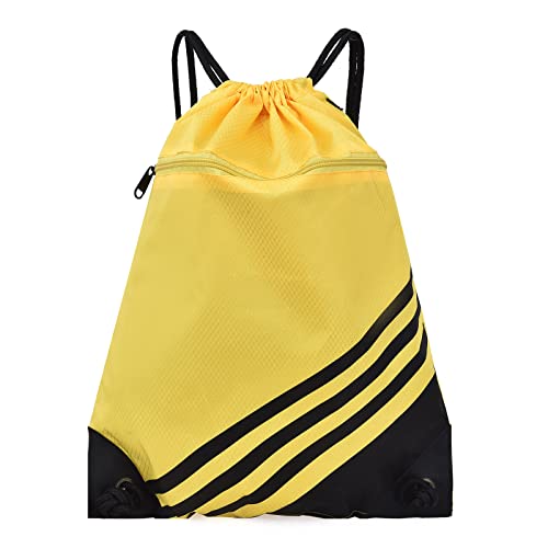 [GOHHME] ジムサック リュック2022 ナップサック プールバッグ 巾着袋 防水 軽量 折り畳み エコバッグ多機能 シューズ収納 バッグ 大容量 運動 旅行 部活 水泳 アウトドア イエロー 