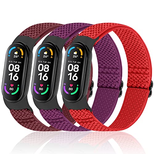 Xiaomi Mi Band 3 スマートウォッチ [Huamanlou] コンパチブル Xiaomi Mi Band 7/6/5 バンド 、弾性スポーツ 柔らかく快適で通気性の良い無段階で長さ調節ナイロンループ換えバンド3 Pack