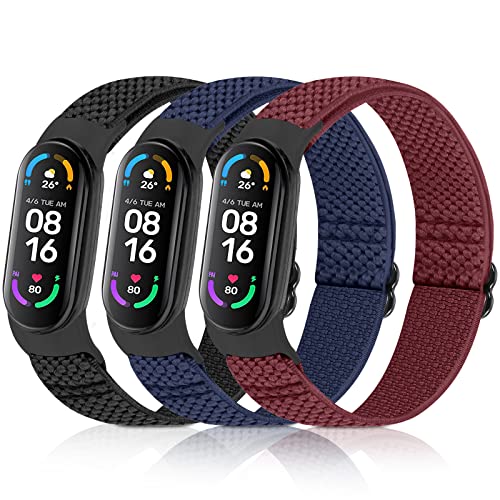 Xiaomi Mi Band 3 スマートウォッチ [Huamanlou] コンパチブル Xiaomi Mi Band 7/6/5 バンド 、弾性スポーツ 柔らかく快適で通気性の良い無段階で長さ調節ナイロンループ換えバンド3 Pack