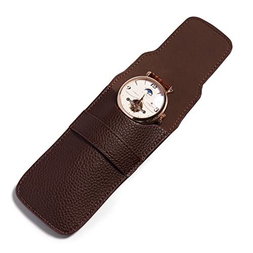 Woodten時計ケース 腕時計 ケース 1本 ブラウンケース、持ち運びに便利な時計ケース、ポケットに収まる軽くてコンパクトな時計ロール，腕時計収納 ケース 1本