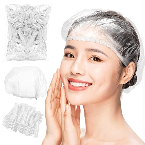 Annhua シャワーキャップ 使い捨てヘアキャップ 100枚入り 防水 来客用キャップ 透明 PE製 フリーサイズ 男女兼用 化粧帽 浴用帽子 衛生 クリアホワイト 料理用 洗顔用 業務用 キッチン用