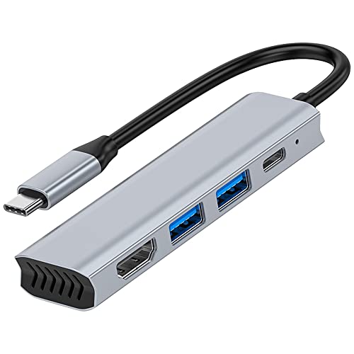 Glvaner Type-cハブ 4in1 (HDMIポート*1/ USB3.0 ポート*1/ USB2.0 ポート*1/PD充電ポート)変換アダプタ 4K HDMI 高速充電 USB-C 直挿し 軽量 放熱対応 持ち運び便利 アルミニウム合金製 (グレー)
