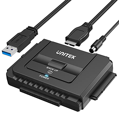 Unitek USB-A IDE SATA 両方対応 USB3.0 交換アダプター 2.5/3.5インチHDD SSD 光学ドライブに対応 コンバータ 最大18TB 5Gbps 12V/2A電源アダプター付き 外付けドライブ 超高速データ転送 バックアップ 丸ごとコピー 簡単操作
