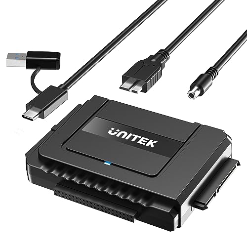 Unitek USB-A+C IDE SATA 両方対応 USB3.0 ドライブ交換アダプター 2.5/3.5インチHDD SSD 光学ドライブに対応 コンバータ 最大18TB 5Gbps 12V/2A電源アダプター付き 外付けドライブ 超高速データ転送 丸ごとコピー 簡単操作