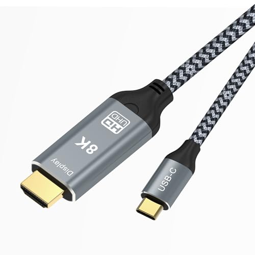 Kmrlim USB Type C HDMI 変換ケーブル 8K@60Hz 4K@60Hz USBタイプC HDMI オス-オス アダプター「Thunderbolt 3互換」MacBook Pro/Surface Book/テレビ/ノートパソコン/モニター等に対応 (2m-8K, グレーとブラック)