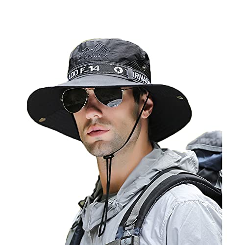 [RICISUNG] サファリハット メンズ 【UVカット UPF50+ 通気性 ハット 帽子 つば広 大きいサイズ 紫外線対策 日焼け防止 速乾性 軽量 防風 防塵 日除け 汗止め 紫外線対策 折りたたみ あご紐付…