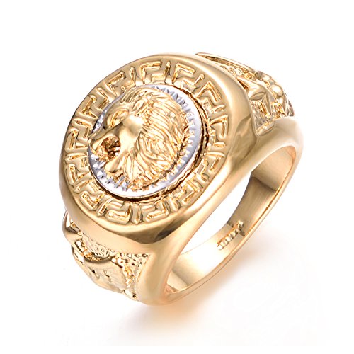 Yoursfs指輪 人気メンズ 指輪 ゴールド ライオンのロゴ 派手 地味過ぎない 魅力 18K金メッキ フリーメーソン 男性リング