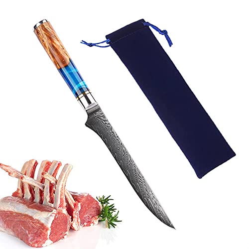 Utaki 骨スキ包丁 筋引ナイフ ボーニングナイフ 刃渡り140mm 67層ダマスカス包丁 キッチンナイフ 肉を骨から剥がす特殊包丁