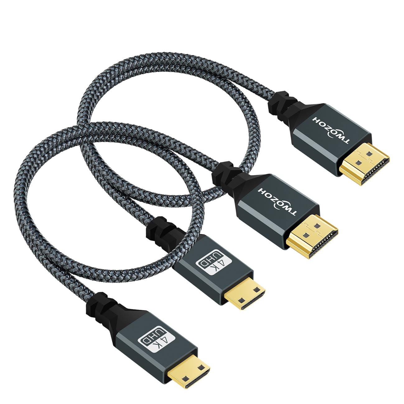 楽天PLAYS REGALTwozoh Mini HDMI - HDMIケーブル 1M 2本入り ナイロン編組 HDMI→ミニHDMI対応 3D/4K@60Hz 18Gbps 2160P/1080P Nikon/Canon DSLR/ビデオカメラ ノートパソコン タブレット グラフィックス/ビデオカード用