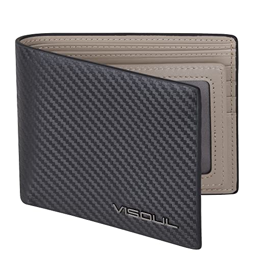 【送料無料】[VISOUL] 二つ折り 財布 メンズ 本革 財布 カーボンレザー 免許証入れ 超薄型 大容量 牛革..