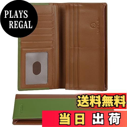 【送料無料】[VISOUL] 札入れ 本革 長財布 二つ折り メンズ 小銭入れ 12枚 icカード収納 コインケース ふたつ折り 財布 本革レザー 一流の革職人が作る 人気 グリーン・チョコレート