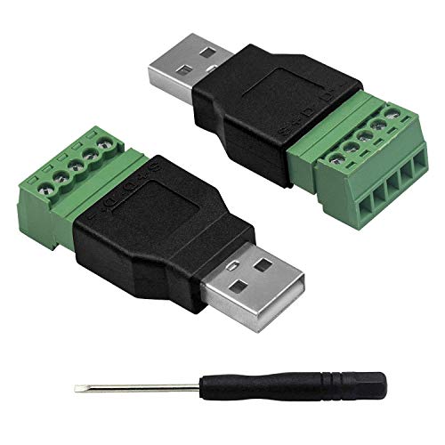Poyiccot USB 2.0 Aネジ留め式端子台， USB コネクタオス端子、、USBオスto 5ピンネジ留め式端子アダプ..