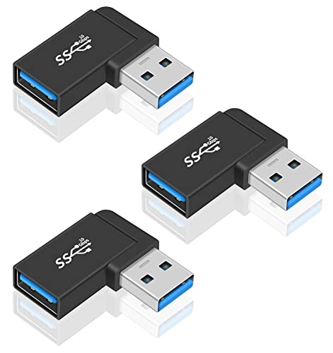 Poyiccot USB 3.0 延長 L型アダプタ 、USB L字 USB L型アダプタ、USB 変換アダプタ L字 (タイプAオス- タイプAメス）左右90° 方向変換 超高速 5Gbpsのデータ転送同期 USB 延長アダプタ (3個)