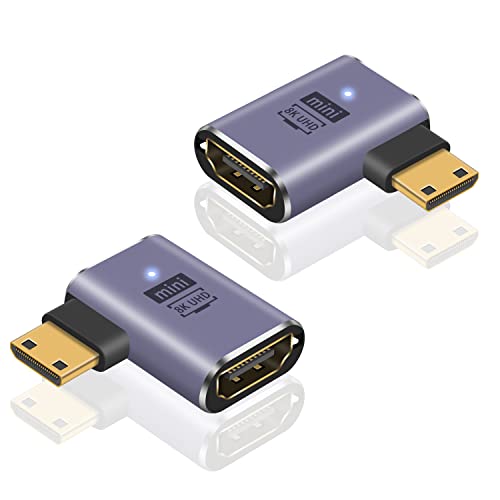 Poyiccot Mini HDMI to HDMI変換アダプタ 8K L字型HDMI Mini HDMI変換アダプタ 90度 左向き/右向き Mini HDMI L字型変換アダプタ HDMI 2.1 規格 3D, 8K@60hz, 4K, 2160P, 1080Pなどに対応（2個セット)