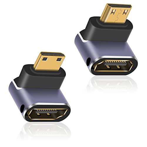 Poyiccot 8K Mini HDMI to HDMI変換アダプタ L字型 Mini HDMI(オス)-HDMI(メス)変換アダプタ 90度 上向き/下向き Mini HDMI HDMI 変換延長アダプタ(HDMIミニ) 3D, 8K@60hz, 4K, 2160P, 1080Pなどに対応（2個セット)