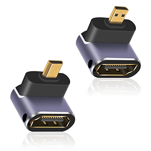 Poyiccot 8K Micro HDMI to HDMI変換アダプター、L字型Micro HDMI (オス) to HDMI (メス) 変換 アダプタ、上/下向き 90度 Micro HDMI 変換アダプタ、金メッキHDMI 2.1 Type D コネクタ Gopro Hero 7 6 5 4 など対応(2個セット)