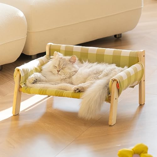 Robotime 猫 犬 ベッド 木製のフレームの犬のベッドソファ 猫と子犬のため取り外し可能 ペットベッド 猫用ベッド 犬 ベッド ぐっすり眠る 自立式 ペットハンモック ネコ 寝床 安定な構造 取り外し可能 通気性 組立簡単 室内 戸外 70.5*52.5*28.5CM (QM081-グリーン-L)